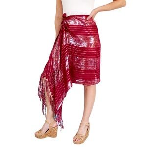 Vanity red silver tinsel sparkle tassel scarf sarong one size